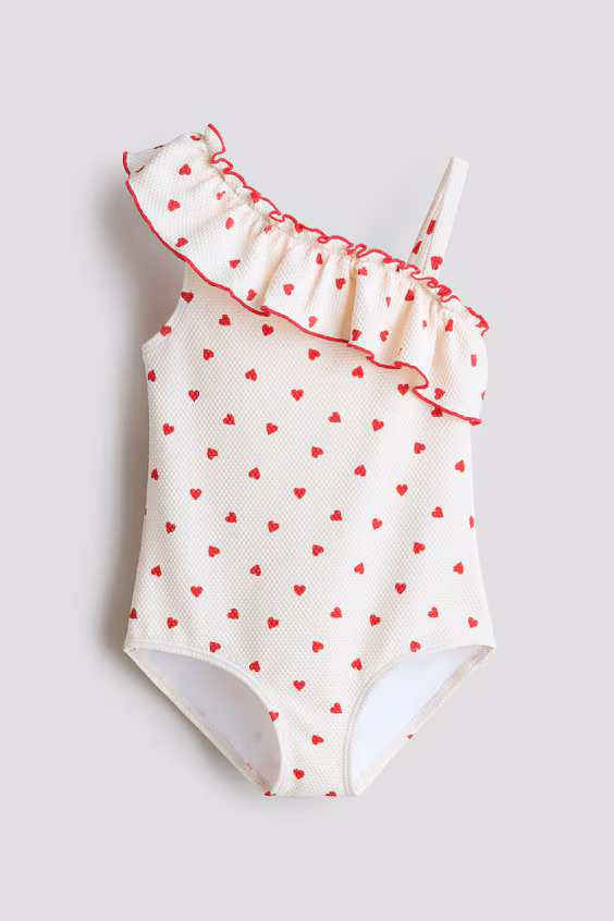 Купальный костюм с volant и одним обнаженным плечом