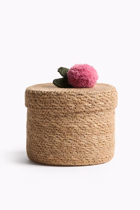 Коробка для хранения из морской травы с помпоном