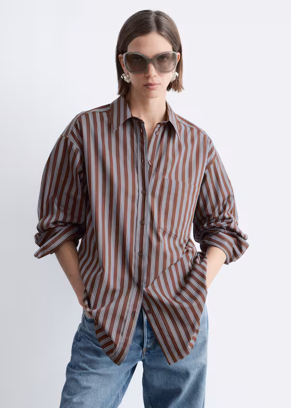 Хлопковый свитер с полосками коричневого и синего цветов