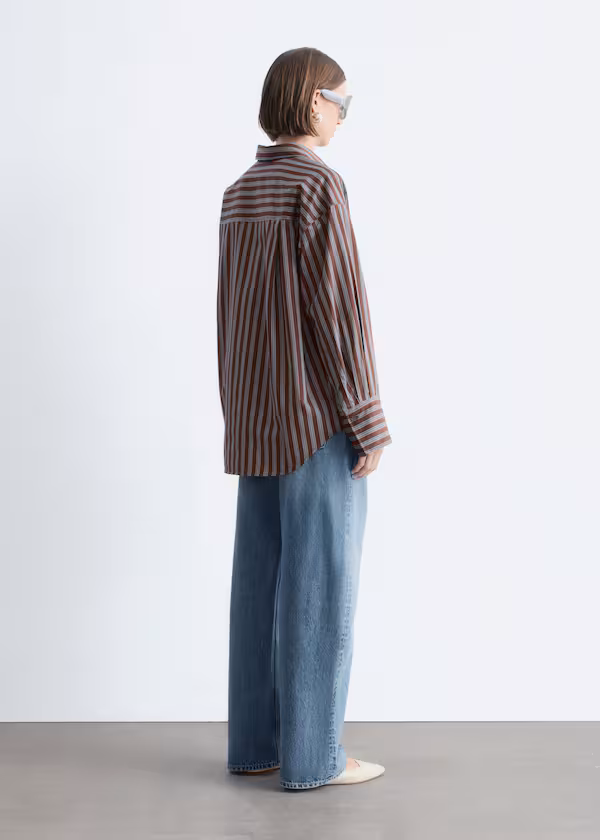 Хлопковый свитер с полосками коричневого и синего цветов