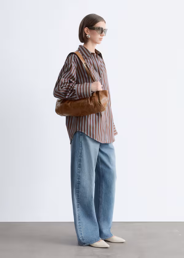 Хлопковый свитер с полосками коричневого и синего цветов