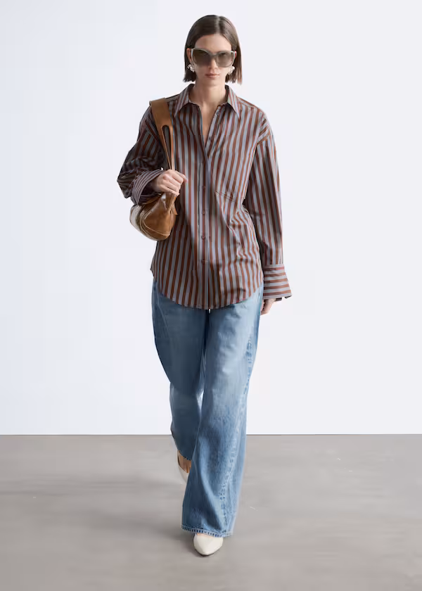 Хлопковый свитер с полосками коричневого и синего цветов