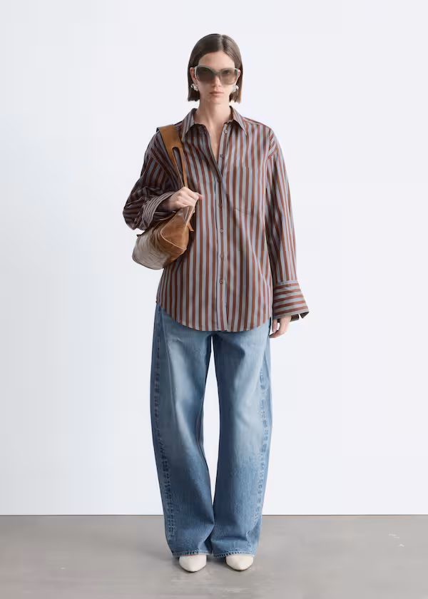 Хлопковый свитер с полосками коричневого и синего цветов