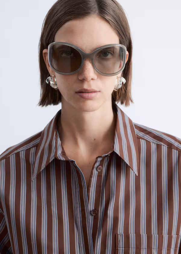 Хлопковый свитер с полосками коричневого и синего цветов