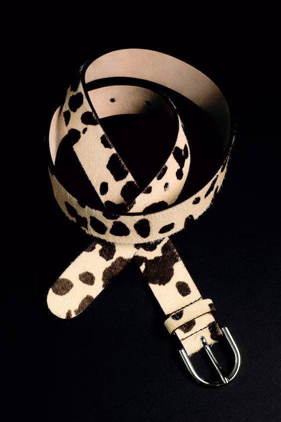 Кожанный пояс с животным узором и эффектом пони