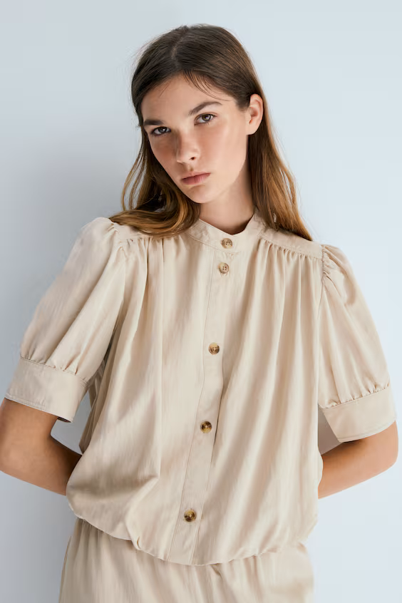Блуза из хлопкового саржевого полотна с облегающим низом