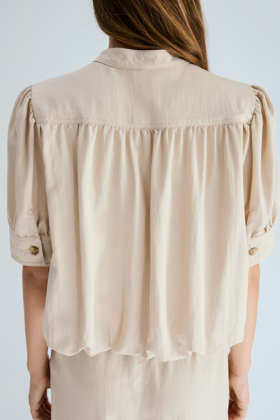 Блуза из хлопкового саржевого полотна с облегающим низом