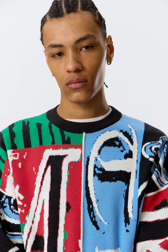 Свитер с крупной графической вышивкой из хлопка