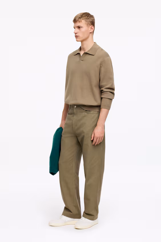 Брюки из хлопкового саржевого полотна с комфортным кроем