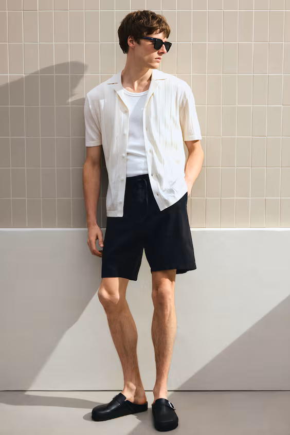 Рубашка курортного типа из смесового льна с регулярной посадкой