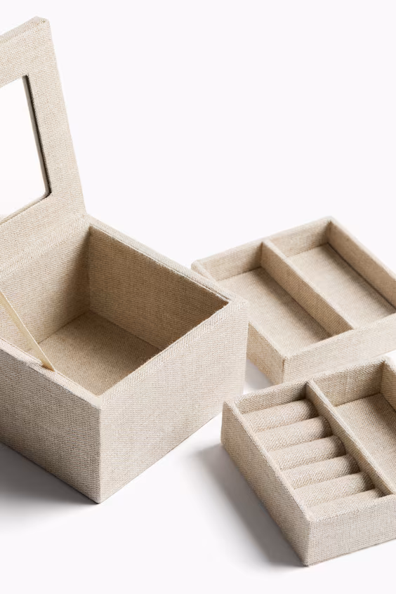 Шкатулка для украшений двухуровневая из льна