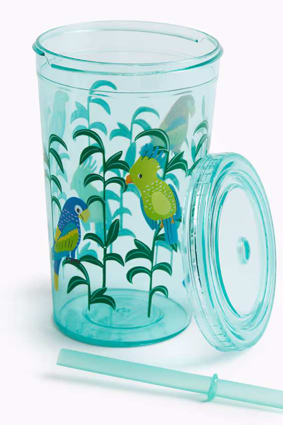 Пластиковый кружка с узором и трубочкой