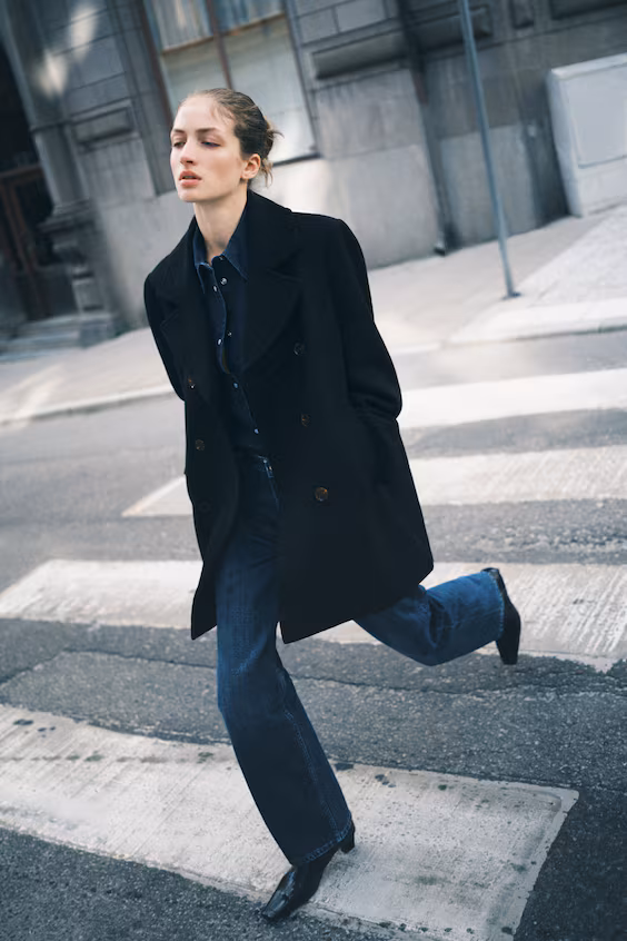 Длинное пальто из хлопкового саржевого полотна