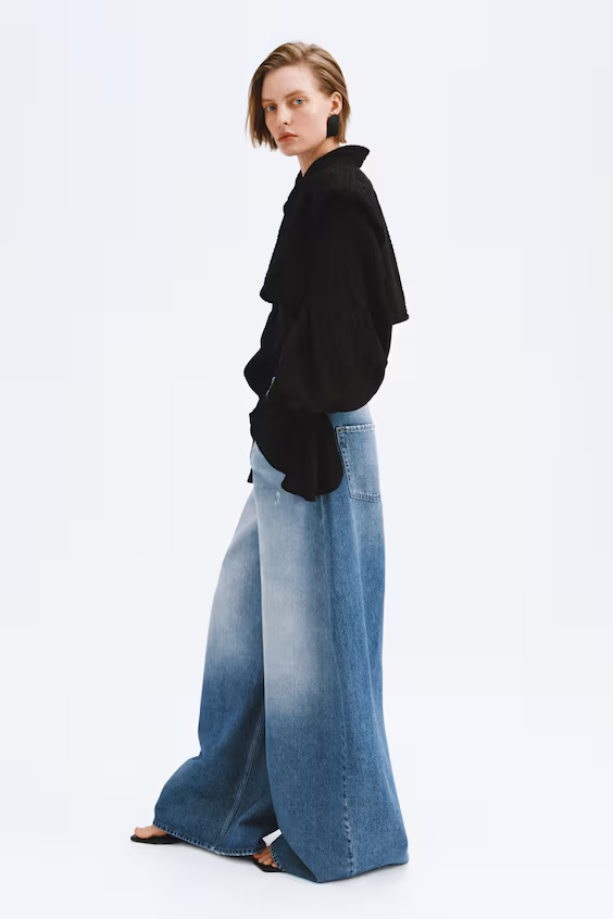 Брюки с барабанной широкой ногой