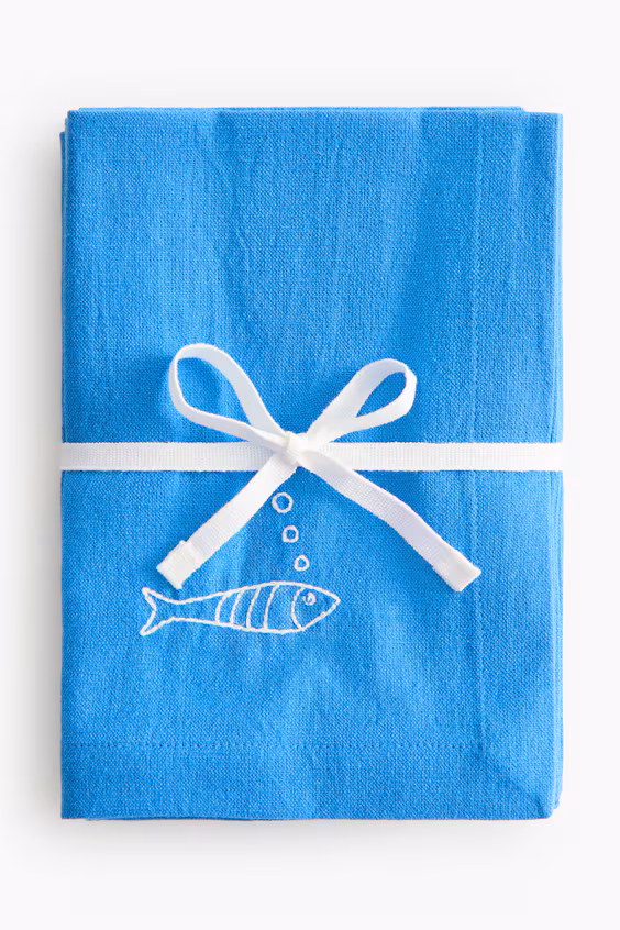 Набор из 4 салфеток с вышивкой из смеси льна