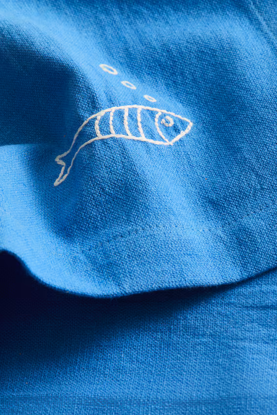 Набор из 4 салфеток с вышивкой из смеси льна