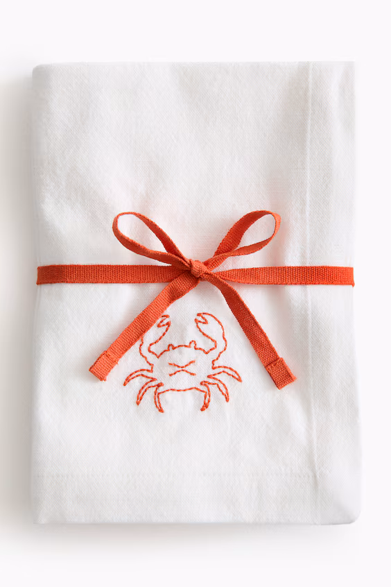 Набор из 4 салфеток с вышивкой из смеси льна