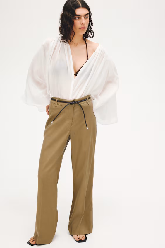 Брюки bootcut из смесового льняного материала