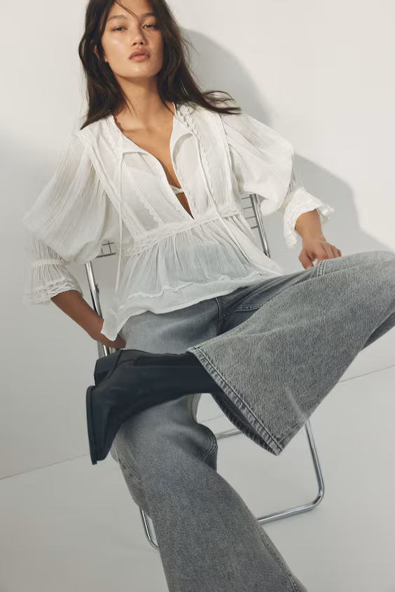 Блузка из хлопка с кружевом