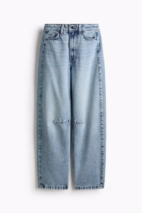 Джинсы с высокой посадкой и бочками до щиколотки