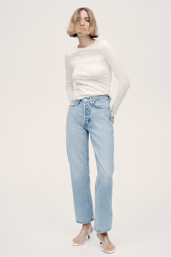 Джинсы прямого кроя с высокой посадкой до щиколотки