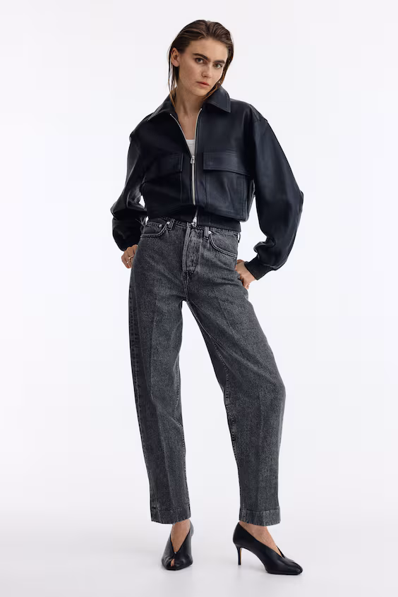 Джинсы с высокой посадкой и барельефом до щиколотки