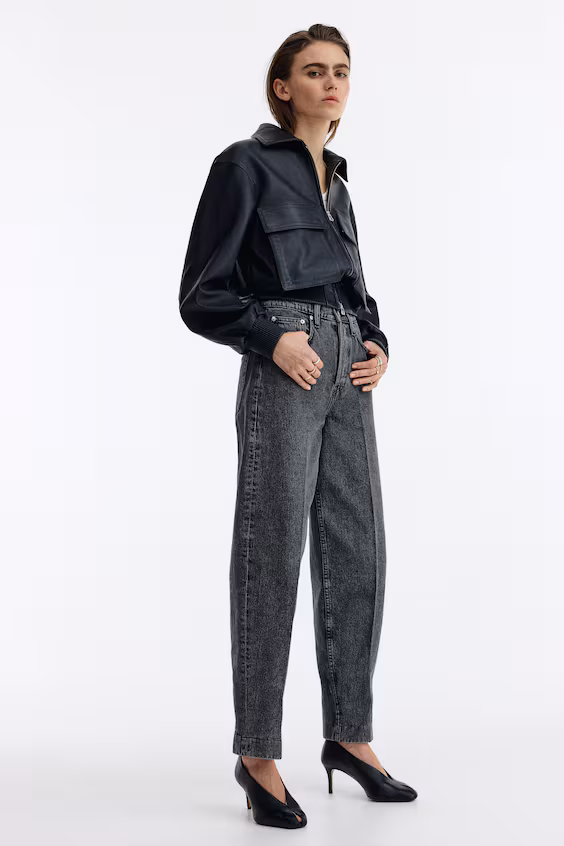 Джинсы с высокой посадкой и барельефом до щиколотки