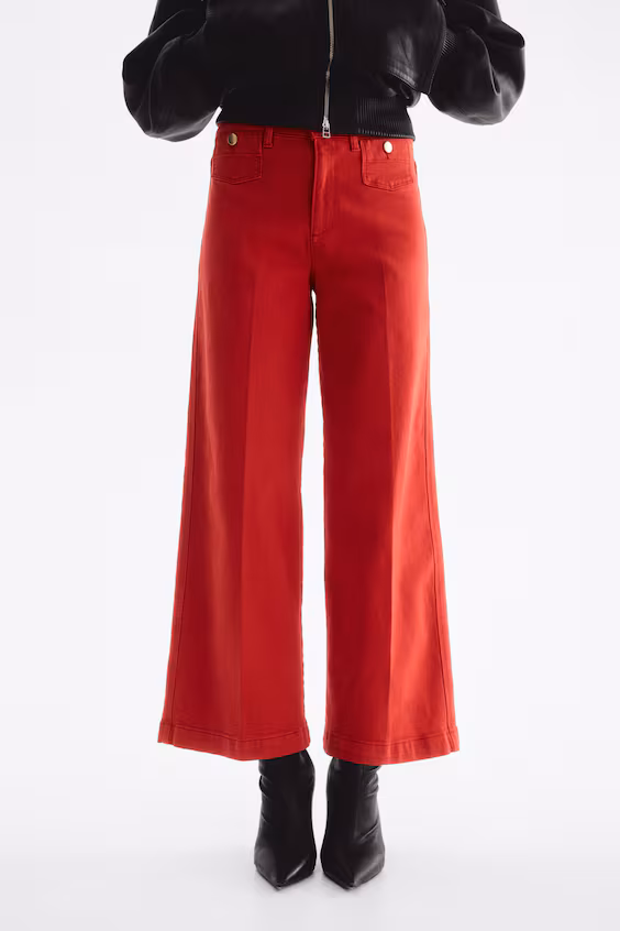 Джинсы с высокой посадкой и широкими штанинами до щиколотки