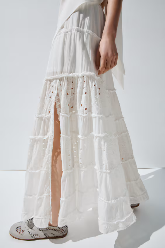Длинная юбка с английской кружевной отделкой