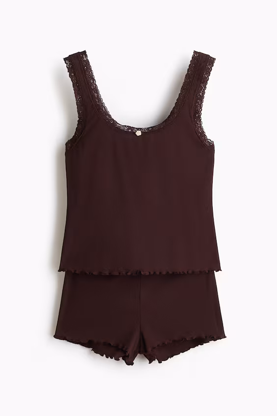 Пижама в рубчик с кружевными оборками