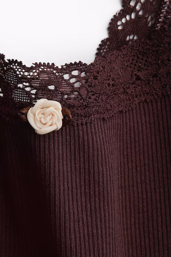 Пижама в рубчик с кружевными оборками