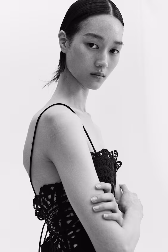 Платье из смесового льна с кружевом