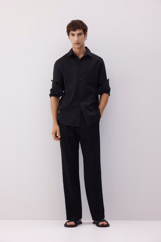 Рубашка из льняного рельефного regular fit