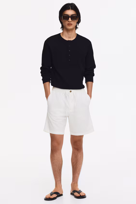 Шорты из смесовой льняной ткани стандартного кроя