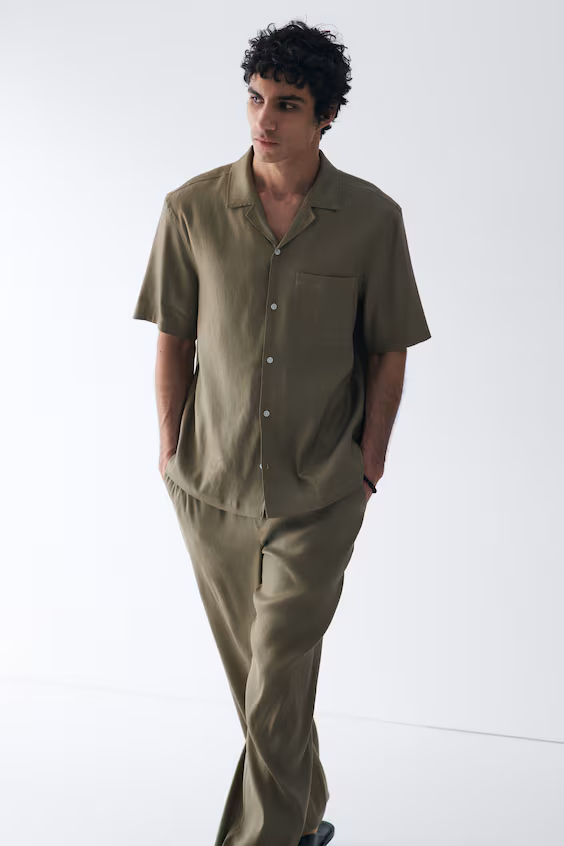 Рубашка-резорт из смесового льна свободного кроя