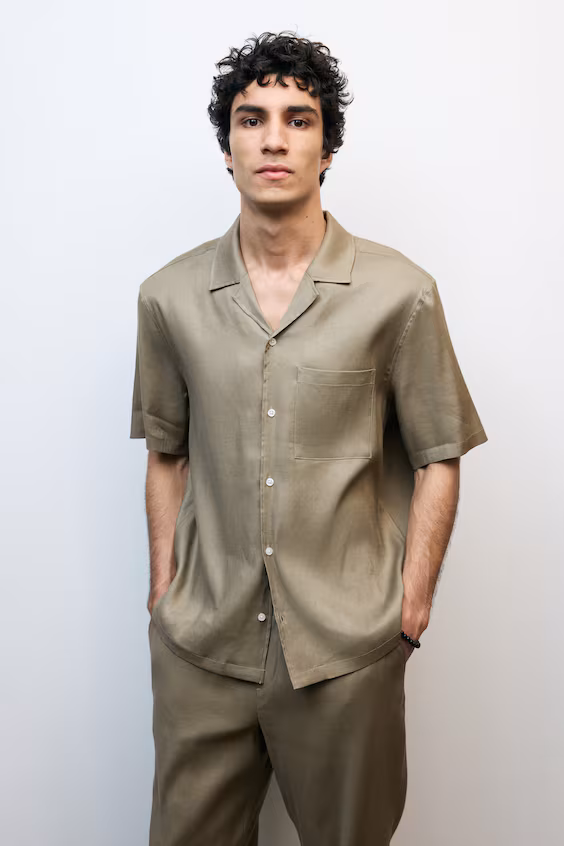 Рубашка-резорт из смесового льна свободного кроя
