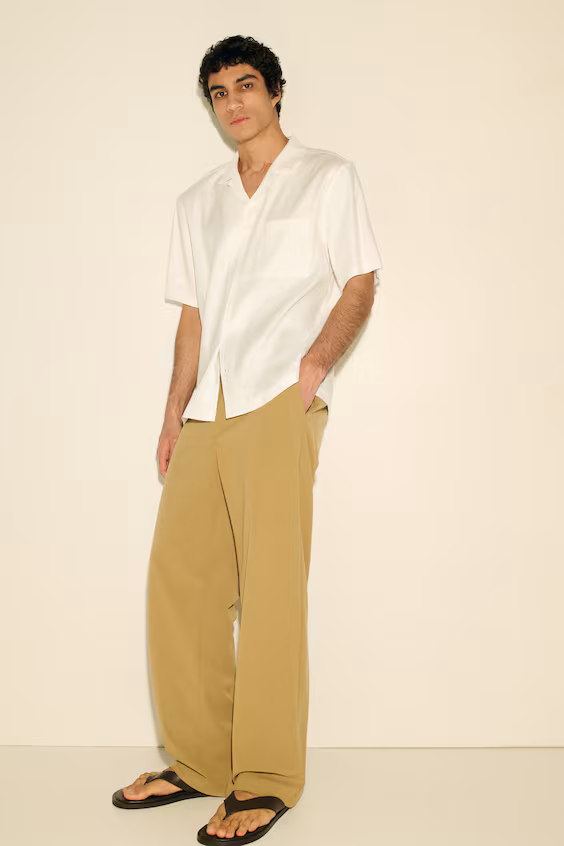 Рубашка-резорт из смесового льна свободного кроя