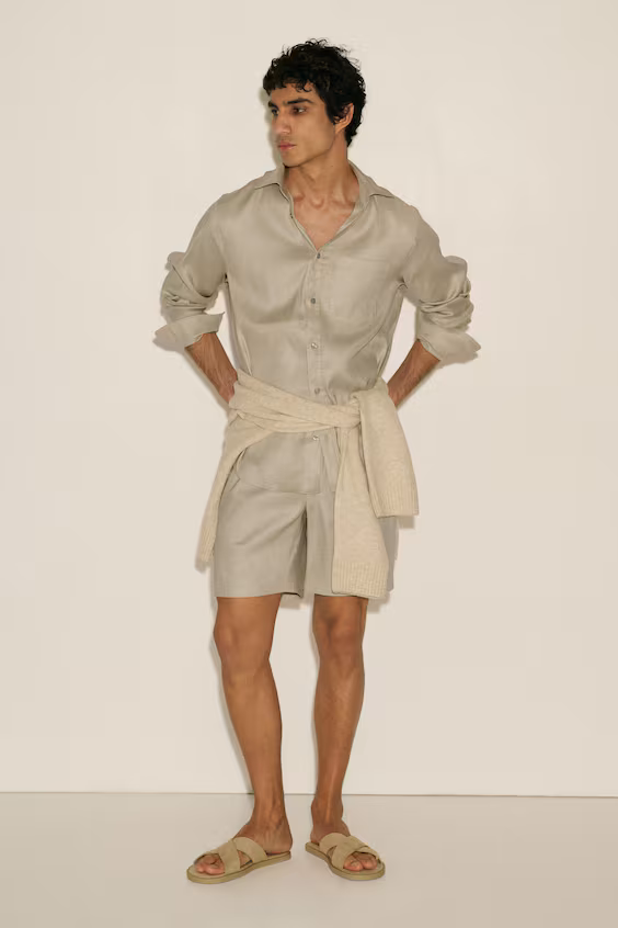 Шорты из смесового льна свободного кроя