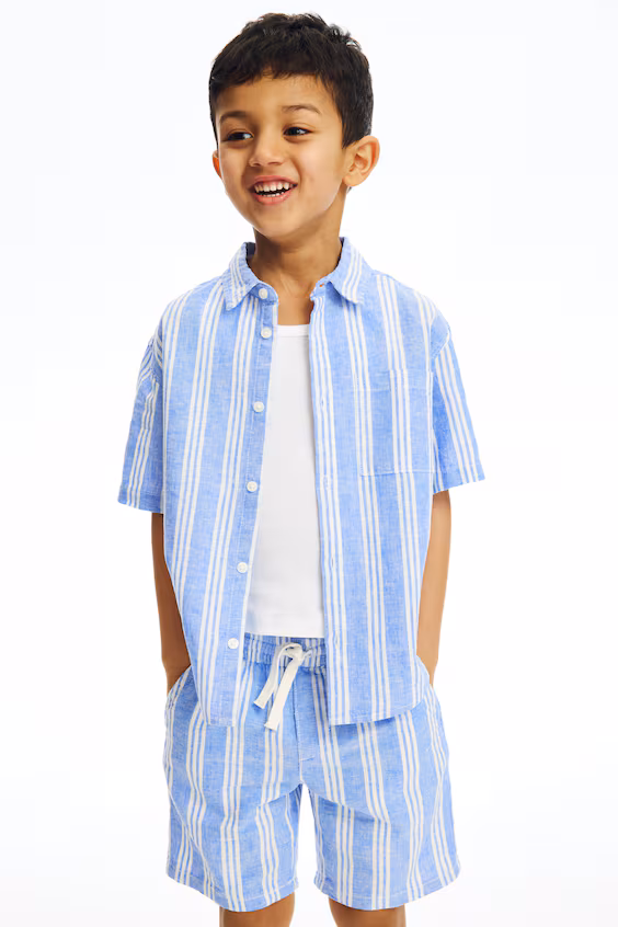 Рубашка с короткими рукавами из смеси льна