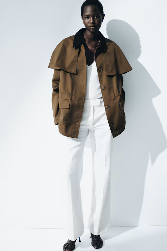 Плащ из хлопкового холста с капюшоном