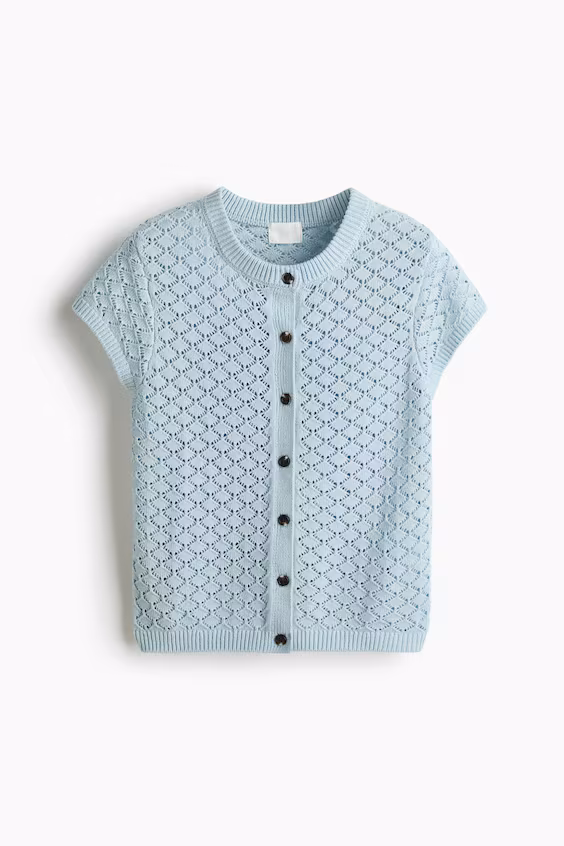 Кардиган из вязаного проймочного полотна с короткими рукавами