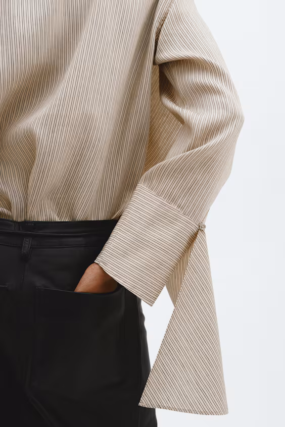 Блузка с воротником-шарфом из смесового льна