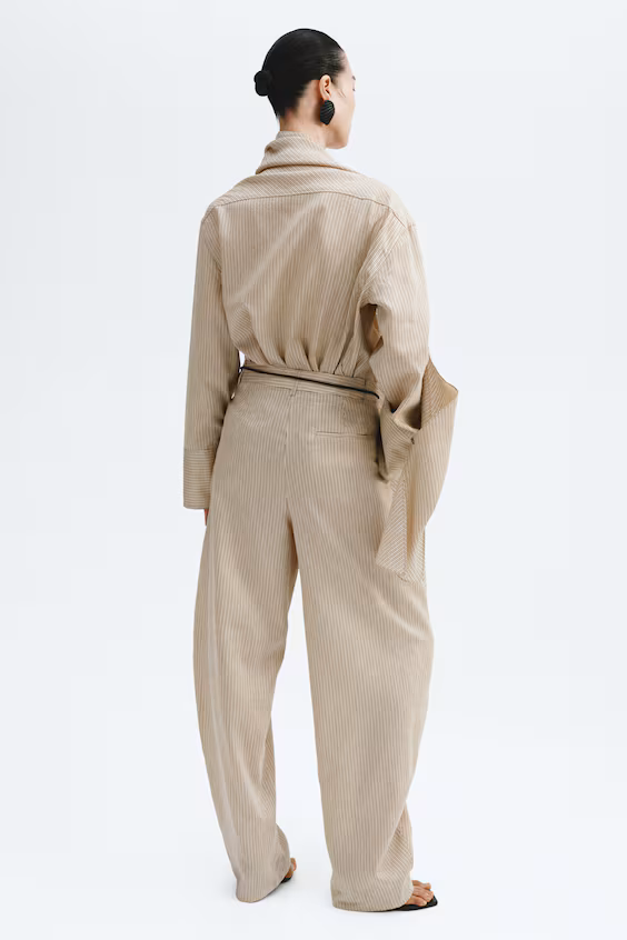 Брюки пудровые из смесового льна