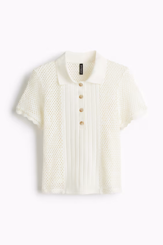 Поло из вязаного полотна с ажурным узором