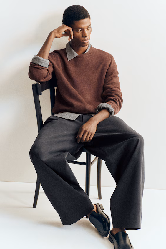 Пуловер из льняной вязки с круглым вырезом