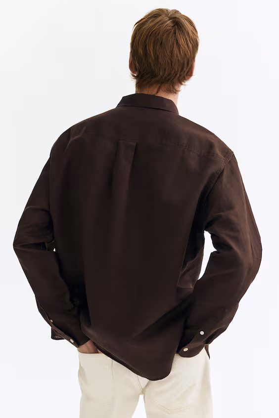 Рубашка из смесового льна свободного кроя