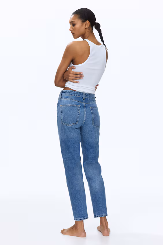 Джинсы с высокой талией до щиколотки mom
