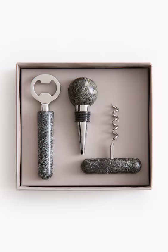 Набор из 3 мраморных аксессуаров для бутылок