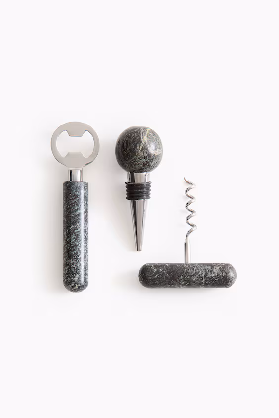 Набор из 3 мраморных аксессуаров для бутылок