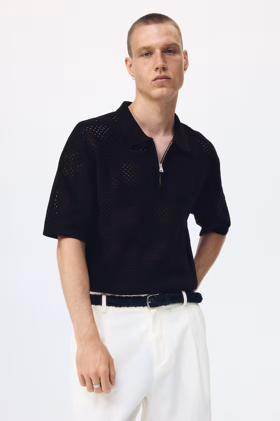 Поло из трикотажа с открытым петлевым рельефом relaxed fit
